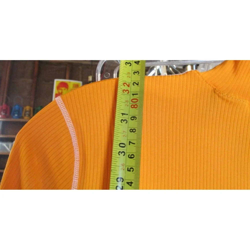 NIKE Women Small Orange Ribbed Midi Athletic Dress 1/4 Zip Tennis Golf LS